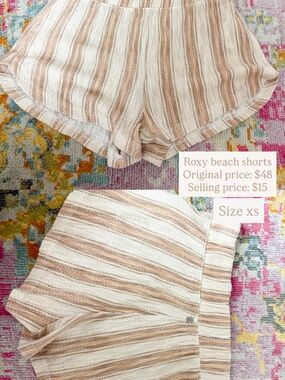 Roxy Beige and Cream Striped Knit Beach Shorts